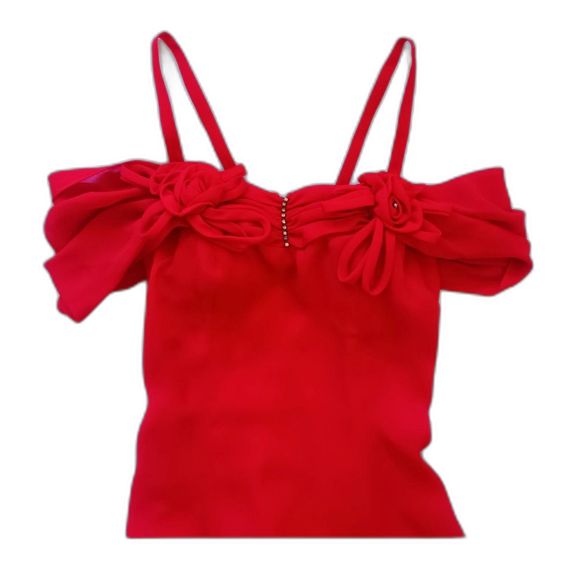 Tim's Paris 90s Red Formal Sheer Holiday Party Rhinestones Flowers Dress Small - Picture 4 of 11